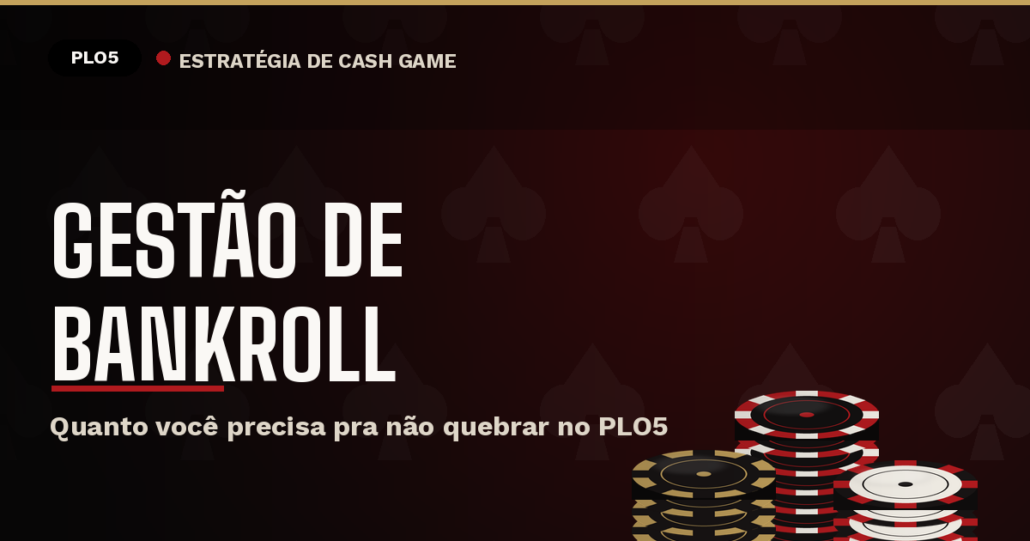 Capa do post Gestão de Bankroll no PLO5, com pilhas de fichas de pôquer